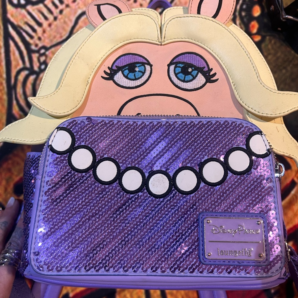 Loungefly Disney Miss Piggy Purple Sequin Backpack